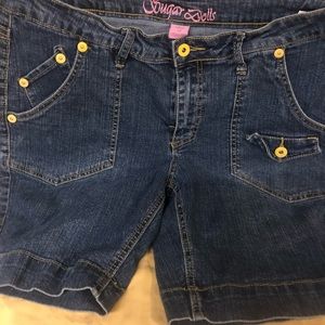 Denim thigh length jean shorts